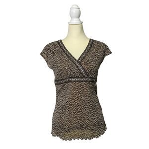 Vintage Y2K JH Collectibles Brown Sheer Animal Print V-Neck Blouse Women Size MP